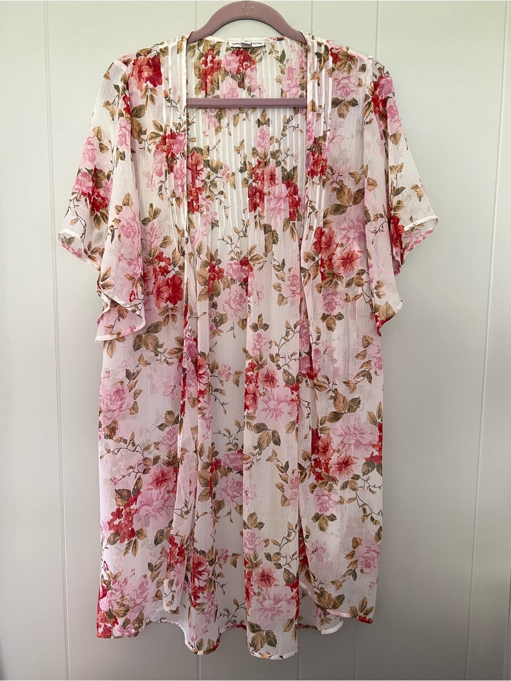 American Eagle Pink Floral Sheer Boho Fairycore Festival Kimono Duster XS